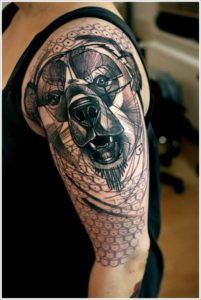 Abstract-Grey-Ink-Bear-Tattoo-On-Half-Sleeve