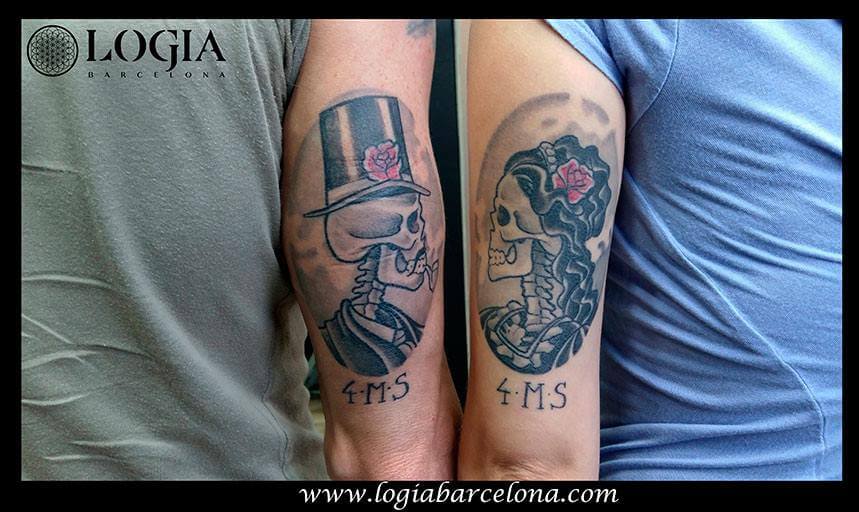 tatuaje pareja de esqueletos halloween