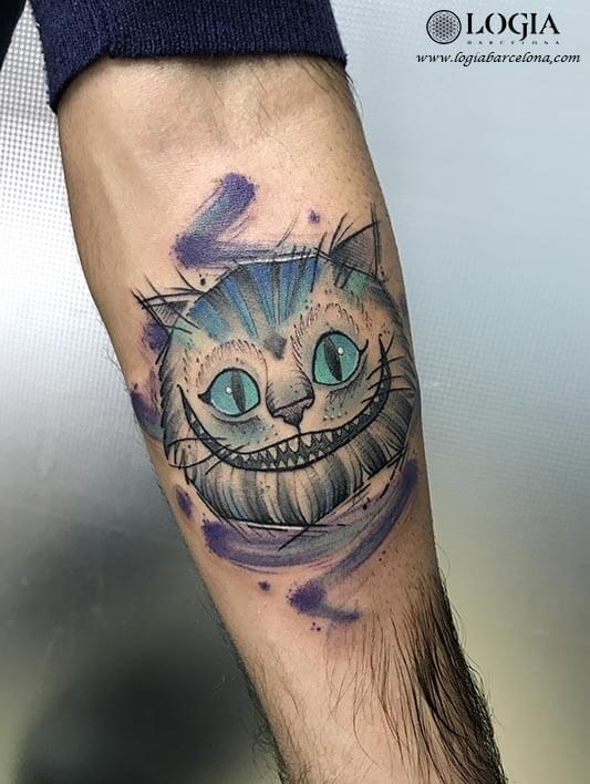 Tatuaje Gato Cheshire Cat Alicia en el país de las maravillas Logia Barcelona