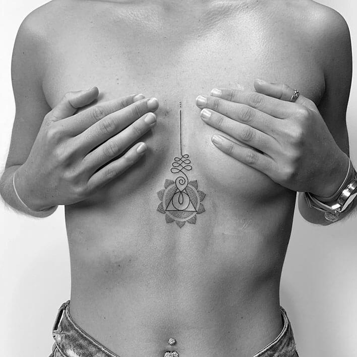 underboob unalome tattoo