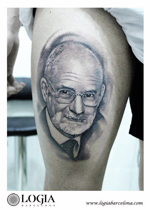 tatuaje retrato pierna logia barcelona billy