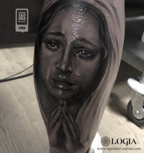 tattoo face of female in tears logia barcelona jas