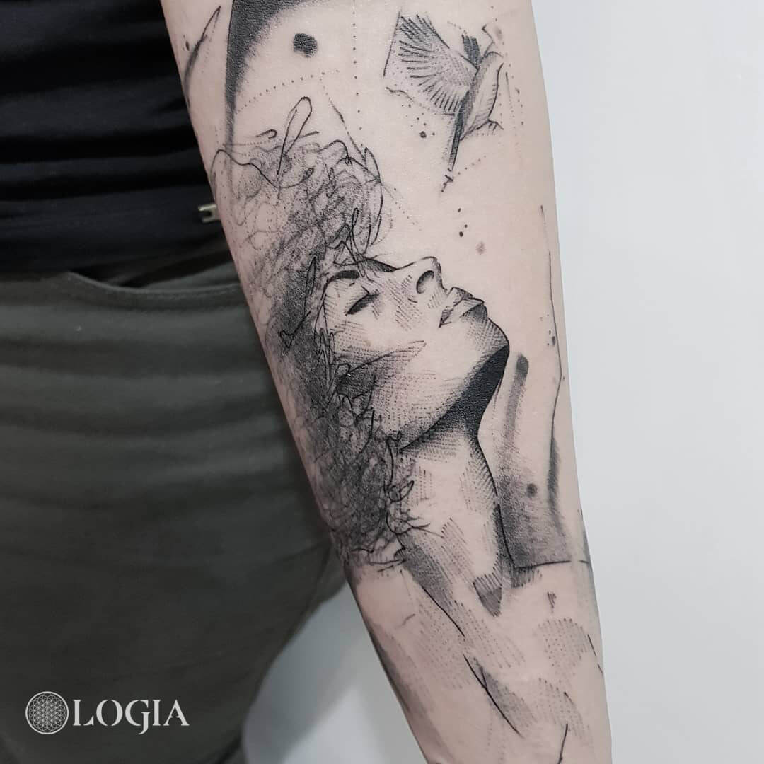 tatuaje retrato sketch brazo logia barcelona dani bastos