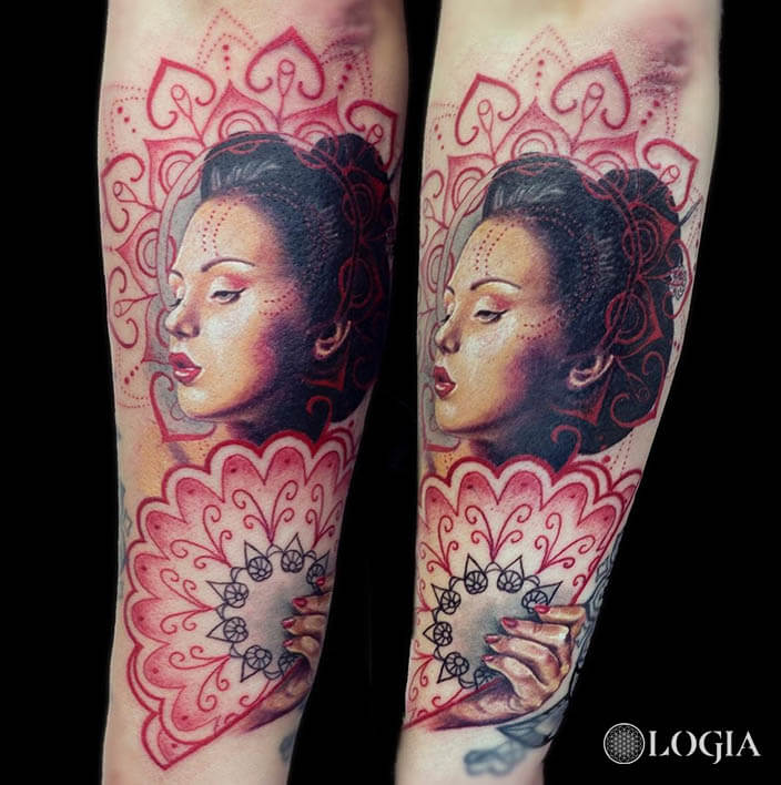 tatuaje brazo geisha logia barcelona laura egea