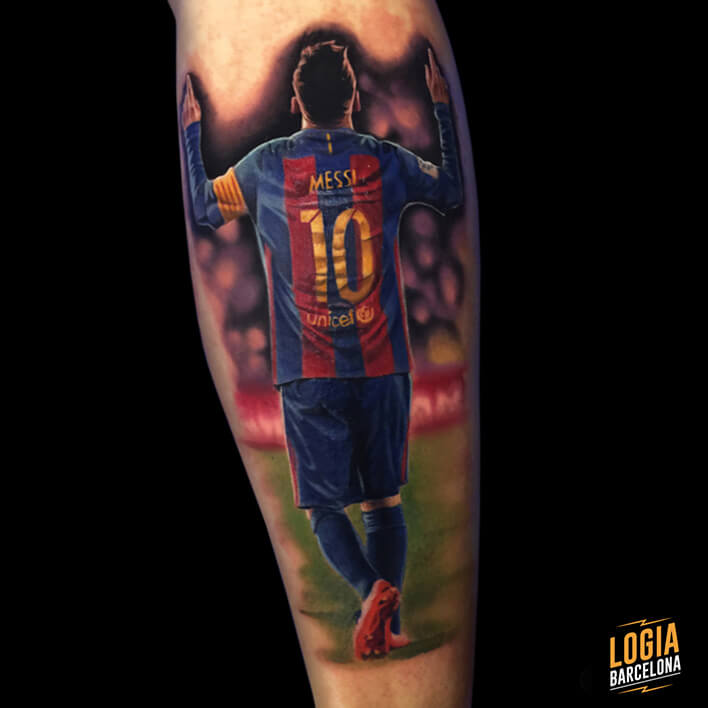 Tatuaje de Messi pierna Logia Barcelona Leo Valverde