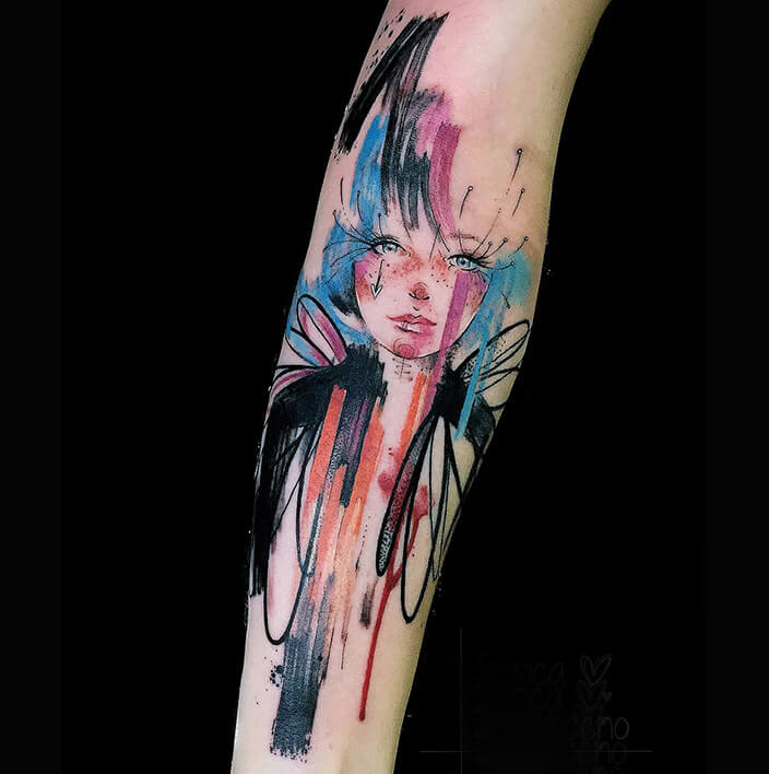 tattoo watercolor en antebrazo jessica damasceno 