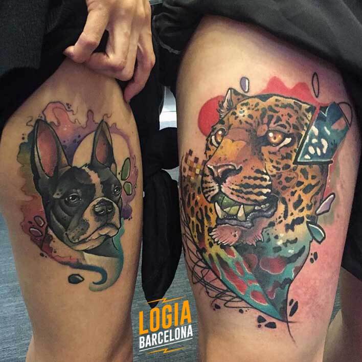 Tatuaje para parejas Perro Leopardo Realista Logia Barcelona