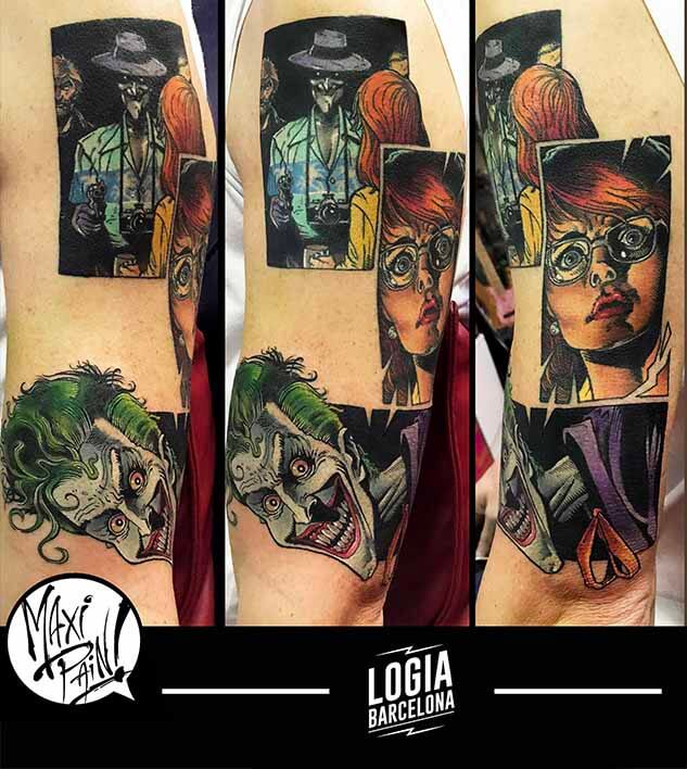 tatuaje_joker_comic_viñeta_brazo_maxi_paint_logia_barcelona