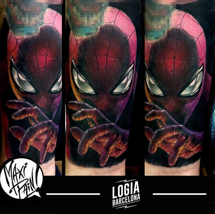 tatuaje_spiderman_brazo_maxi_paint_logia_barcelona