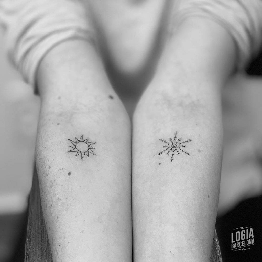 Minimalist tattoo sun snowflake Ferran Torre Logia Barcelona
