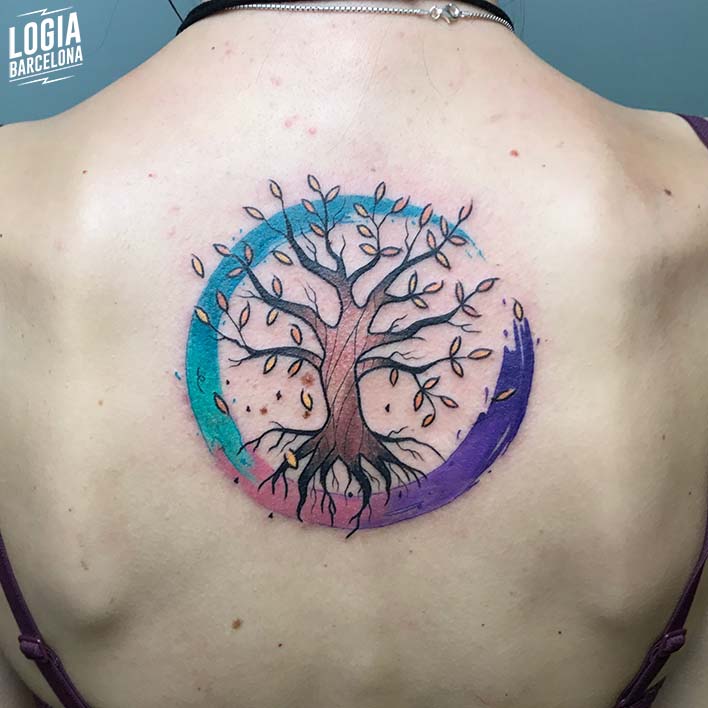 Tatuaje arbol celta Circulo Zen Enso espalda Logia Barcelona