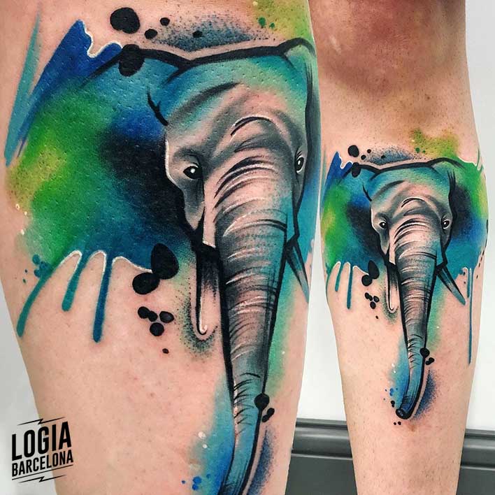 tatuaje elefante watercolor Logia Barcelona tatuadora Monika Ochman