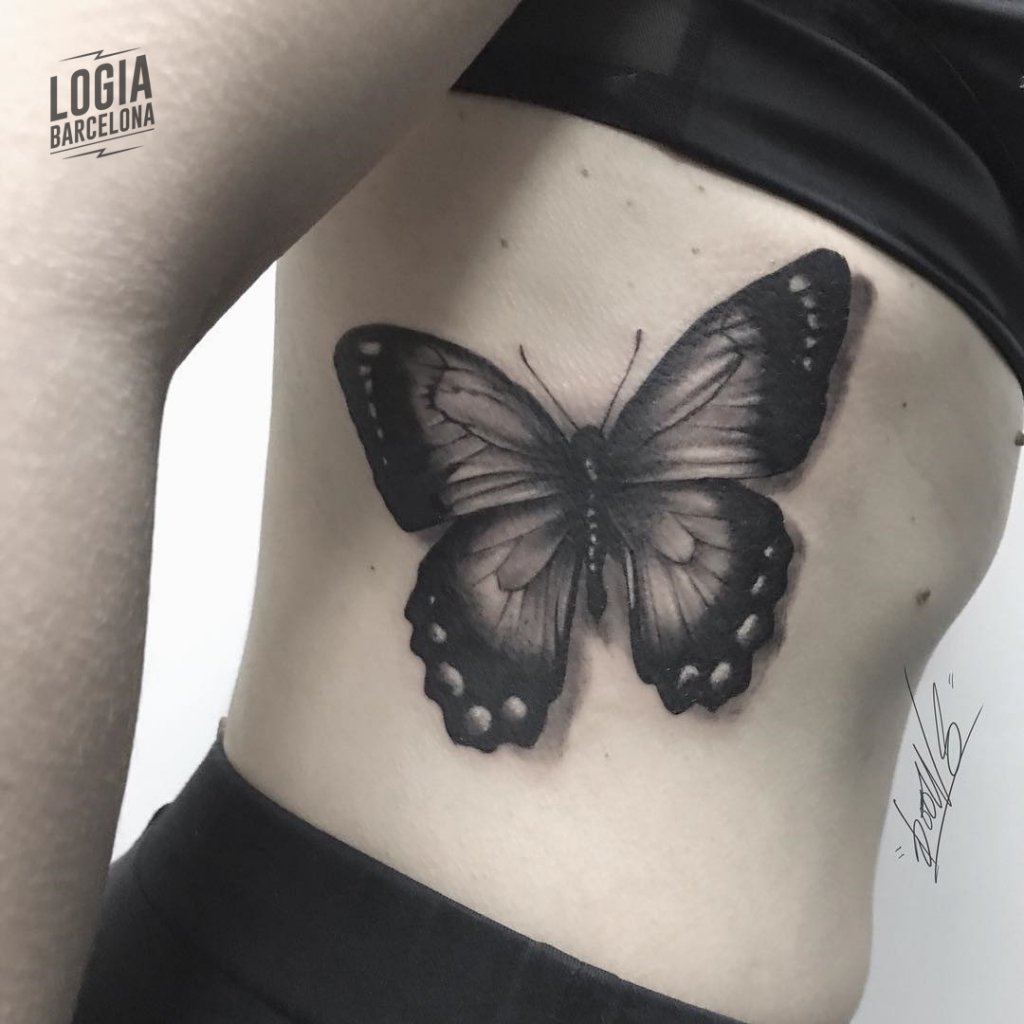 tatuaje mariposa 3d realista costillas doows logia barcelona