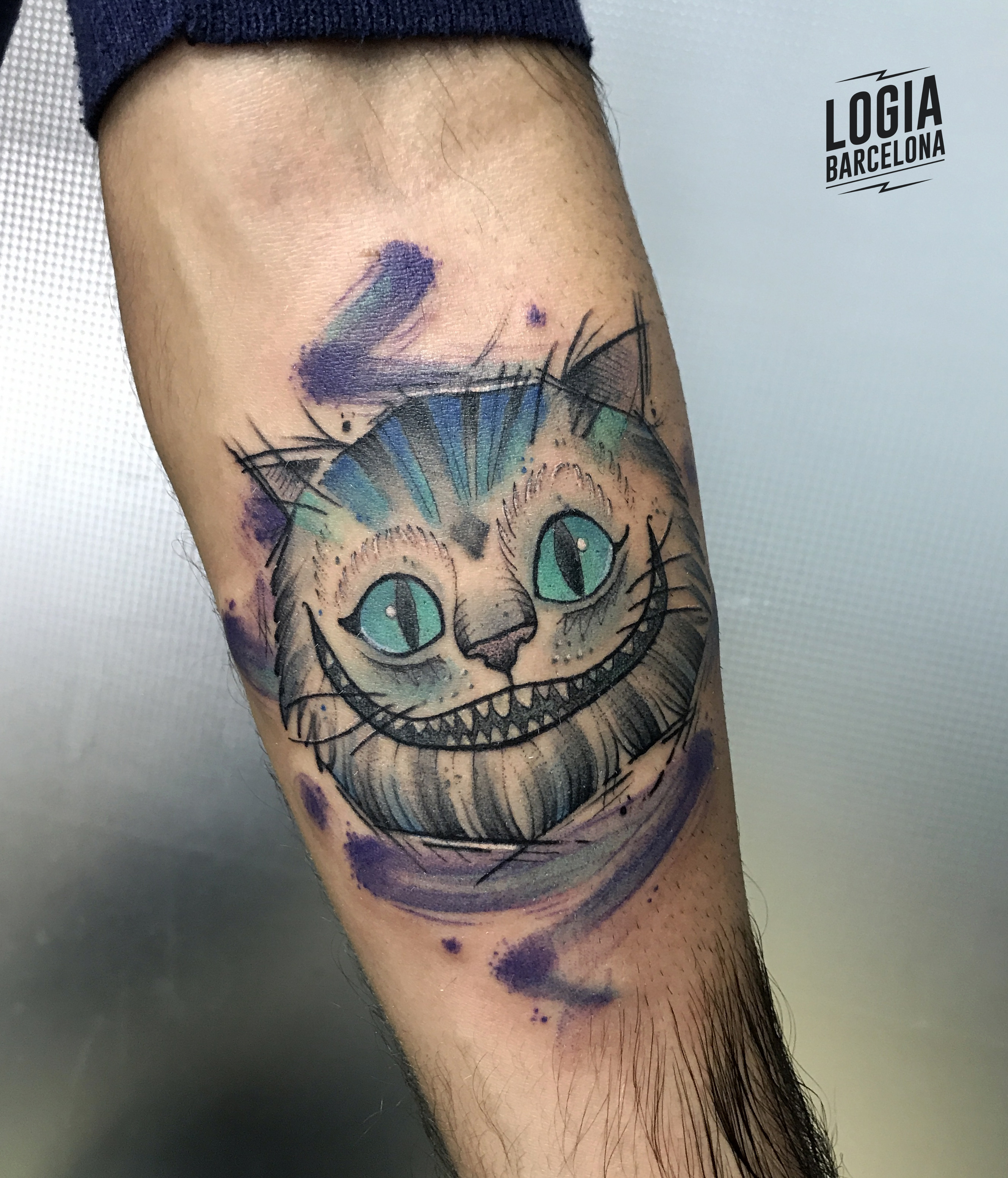 Tatuaje Cheshire Cat Alicia Pepo Errando Logia Barcelona