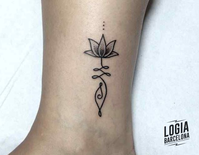 unalome tattoo on the ankle