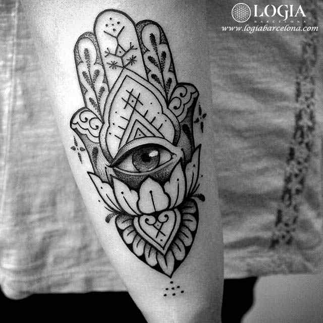 Tatuaje Mano de fátima Mandala Ojo Logia Barcelona