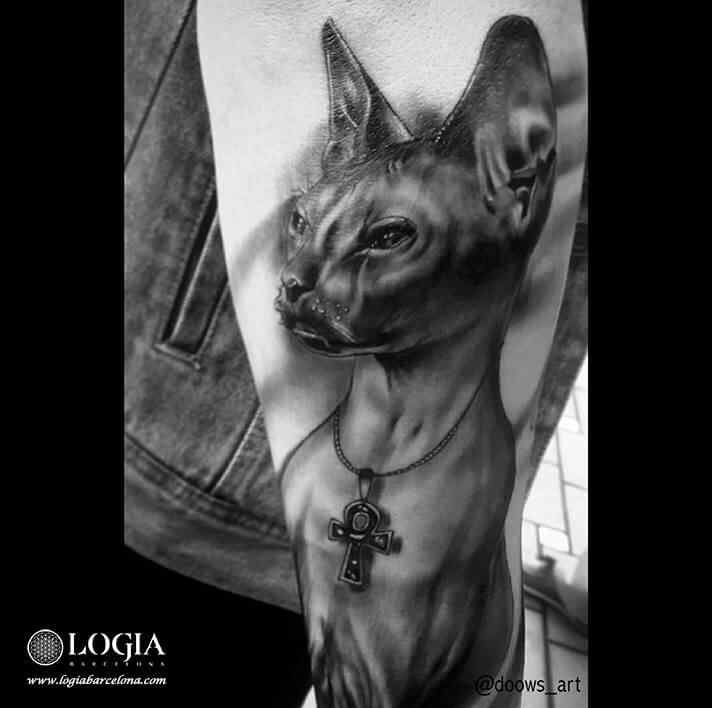tatuaje gato egipcio cruz egipcia logia tattoo