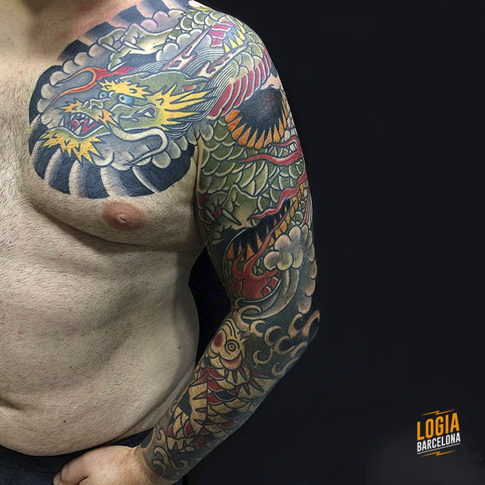 tatuaje_japones_dragon_brazo_lelectric_Logia_Barcelona 