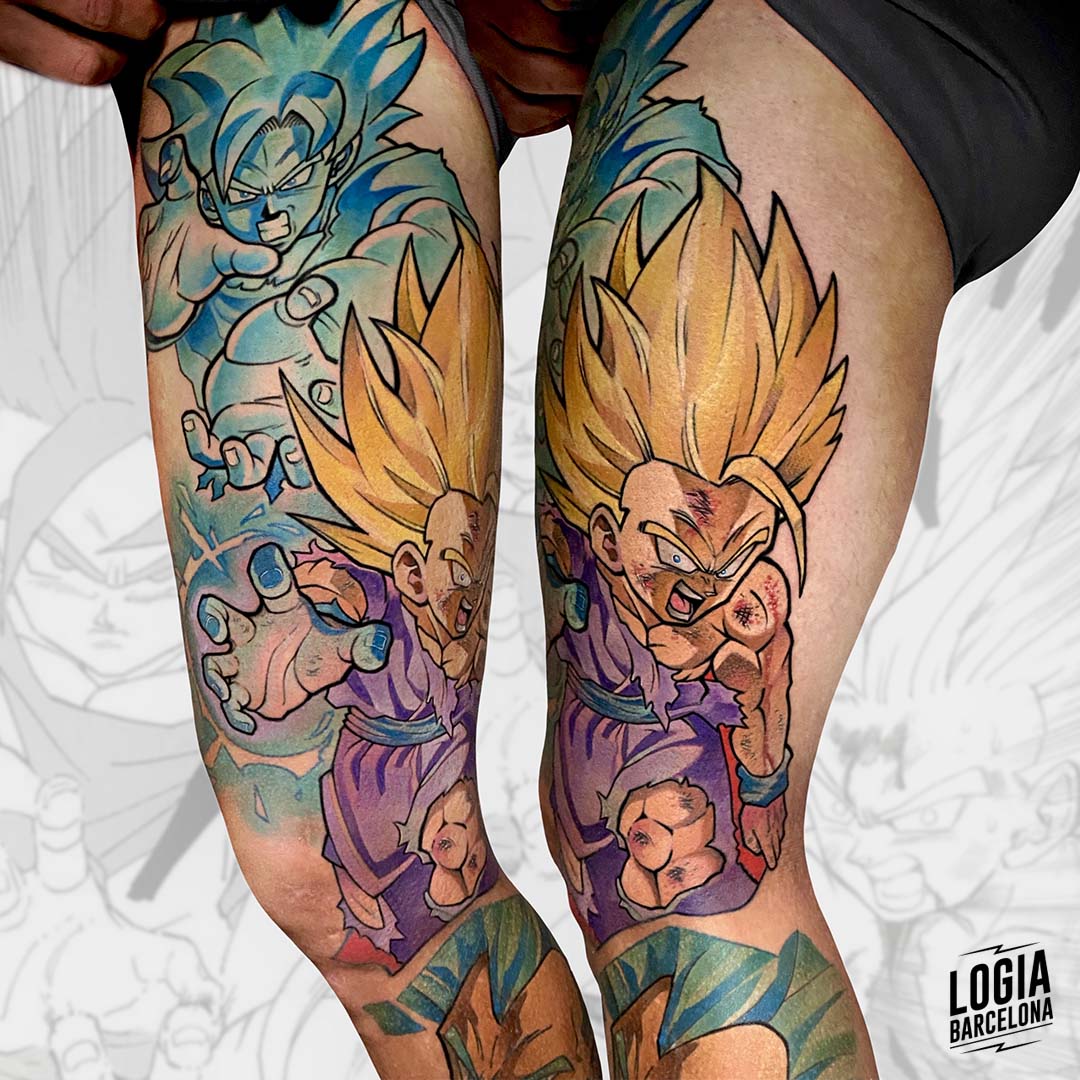 Vegeta tattoo on the calf.