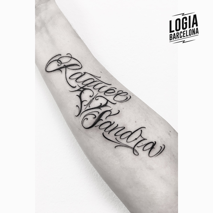 tatuaje lettering dos nombres moskid logia barcelona