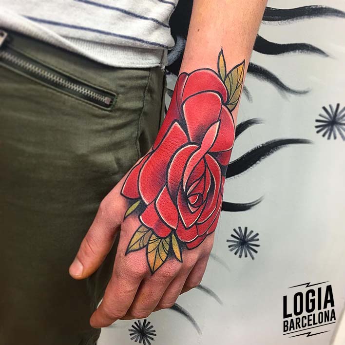 hand tattoo of a rose