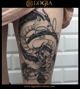 tatuaje-pierna-dragon-Logia-Barcelona-Snot 